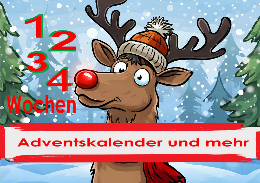Zeigt die Abbildung eines Adventskalenders mit einem lustigen Rentier